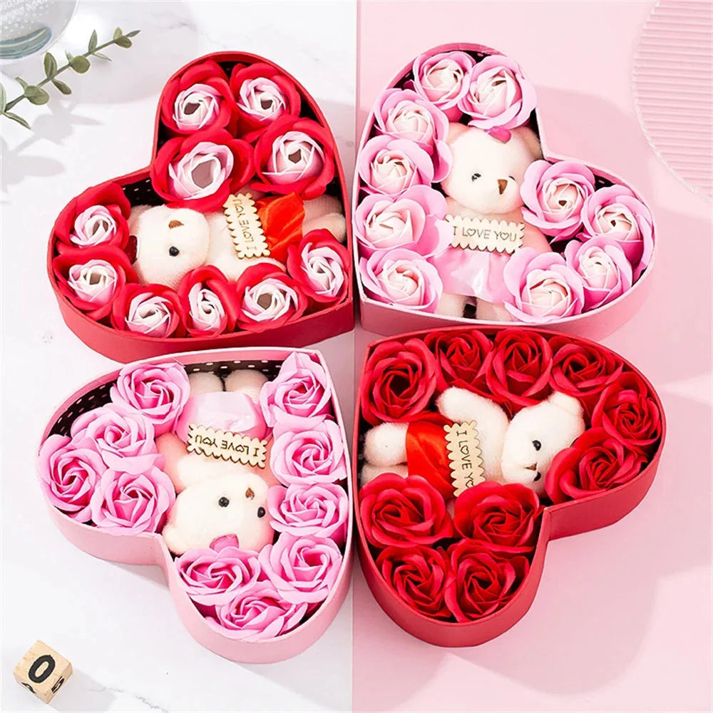 Heart-shaped rose soap gift box in red and pink, perfect for romantic occasions