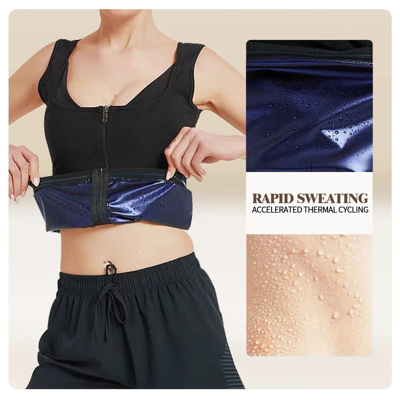 Stylish women's zip vest shapewear sweatshirt in black, perfect for layering or wearing solo.