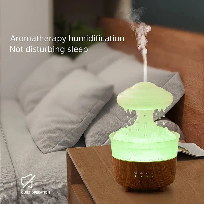 Rain Cloud Humidifier with Soothing Raindrop Sounds, Mood Lighting, and Essential Oil Diffuser