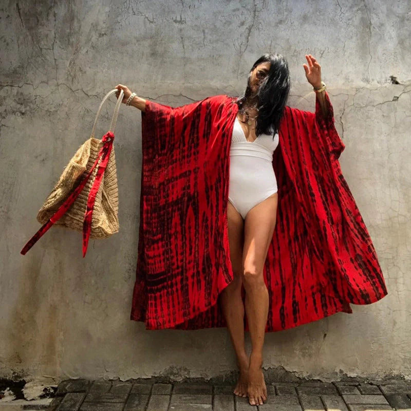 Boho printed kimono cover-up for women, perfect for beach and poolside lounging.