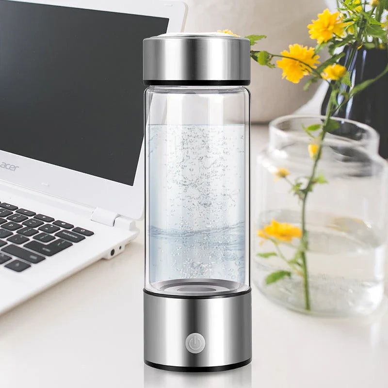 Premium Hydrogen Water Bottle with Rechargeable Generator, Borosilicate Glass, Antioxidant-Infused Water, Portable Hydration Solution