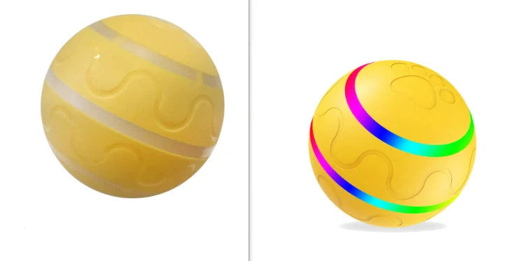 Automatic rotating cat toy in orange, yellow, and pink with USB charging
