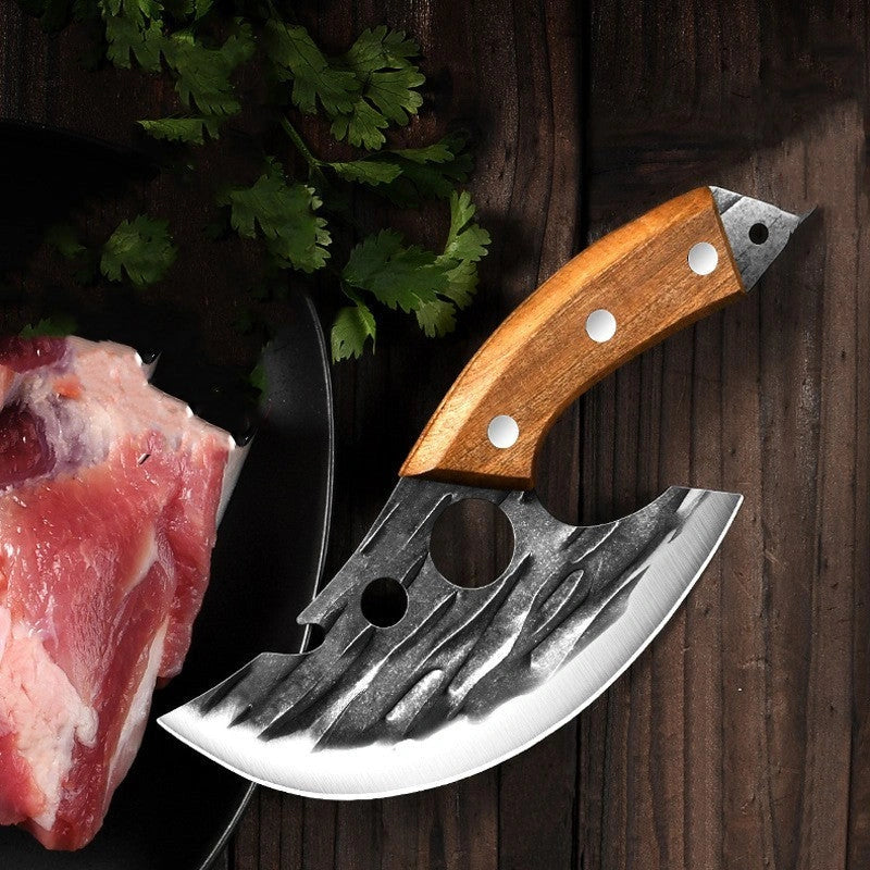 Premium forged boning knife with unique cutout design for effortless meat preparation in the UK
