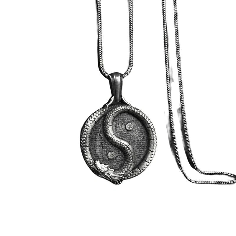 Men's black titanium steel pendant sweater chain with polished finish