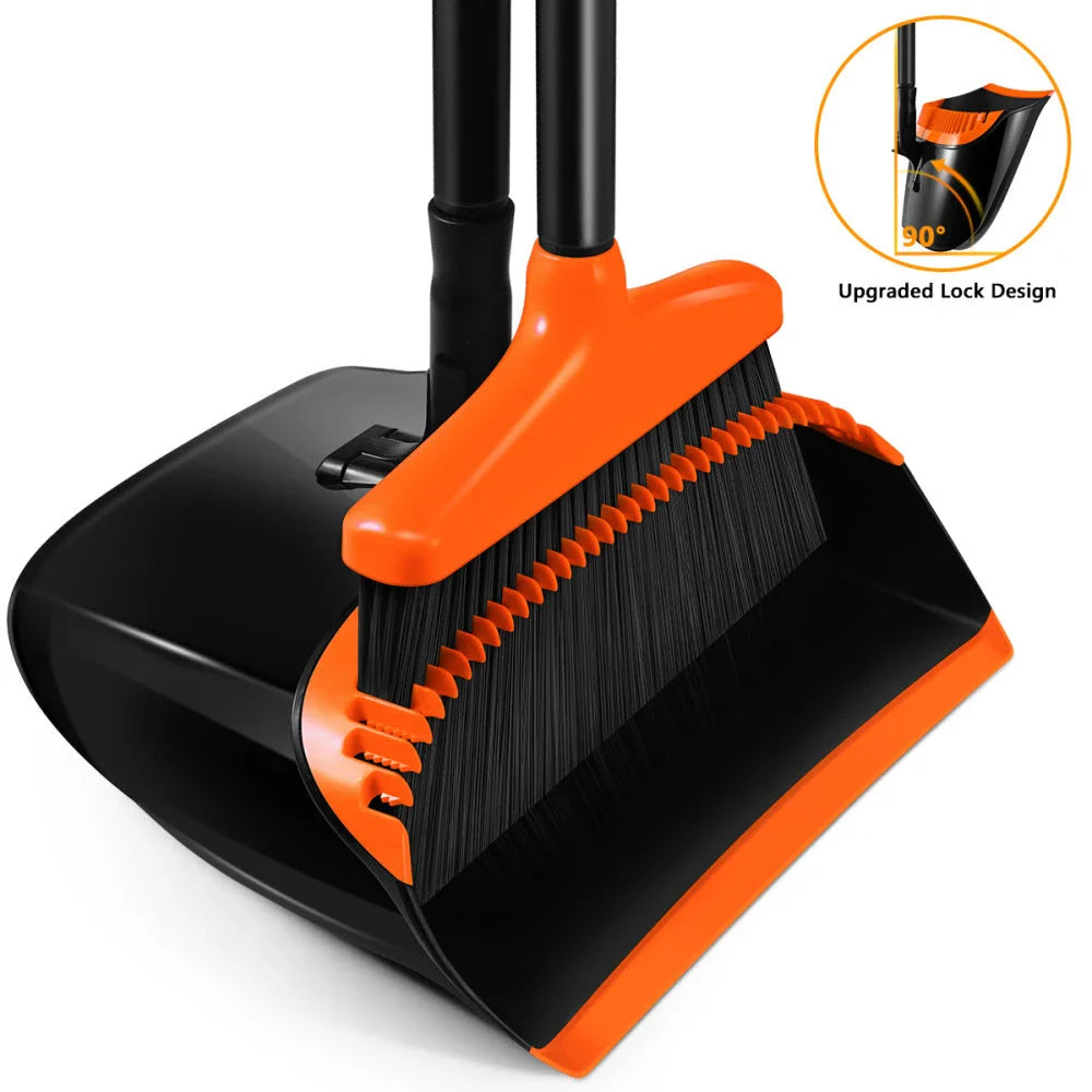 HOMEMAXS black and orange broom and dustpan set for effortless household cleaning
