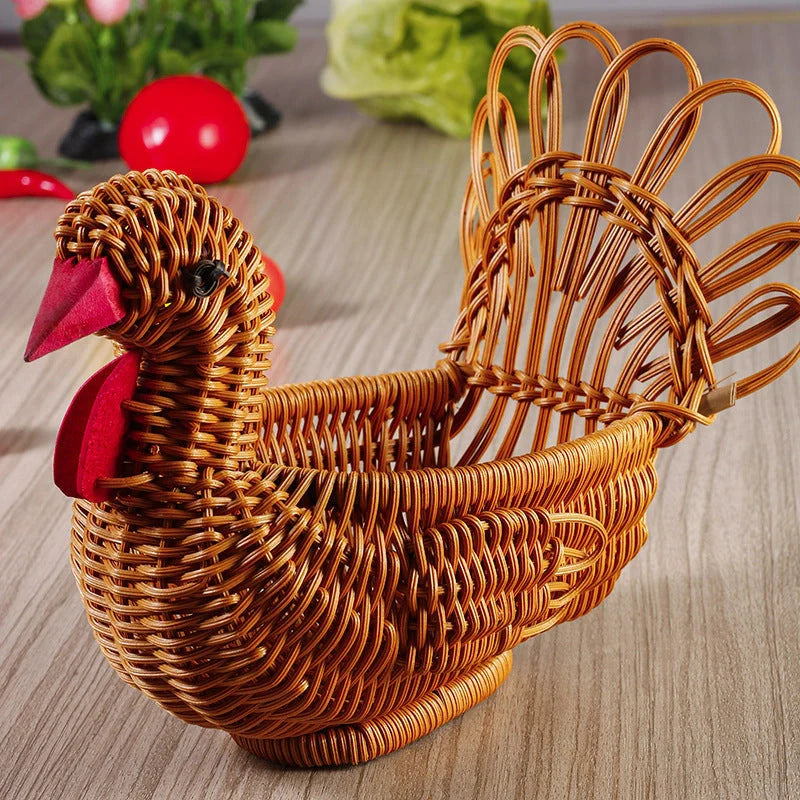 Deer-shaped rattan fruit basket for fresh produce storage