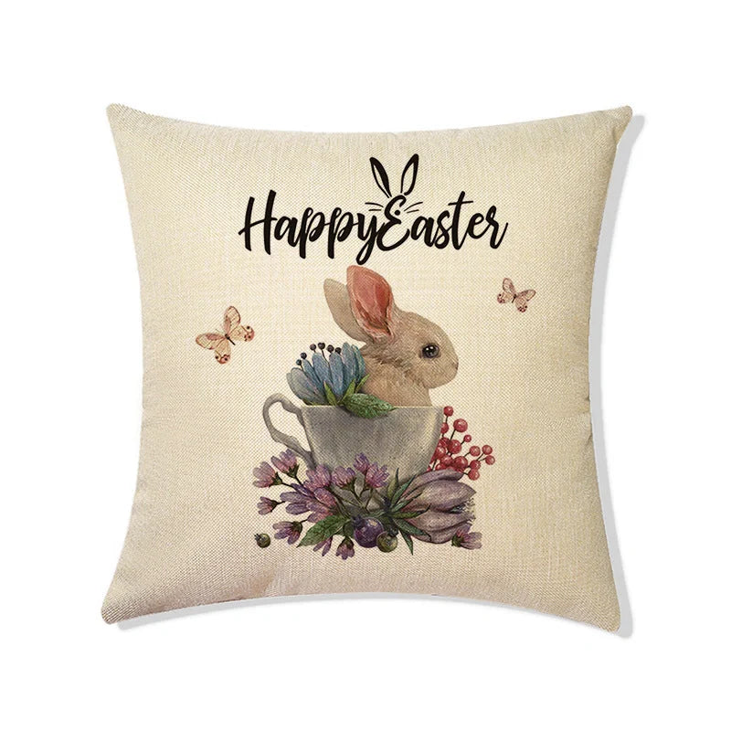 Rabbit Easter Eggs Truck Flower Basket Cushion Cover 45x45cm Nordic Style