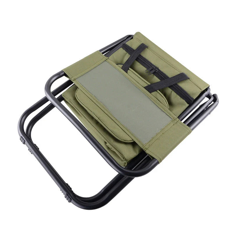 Portable foldable fishing chair with built-in refrigerator for keeping drinks and snacks chilled during outdoor activities