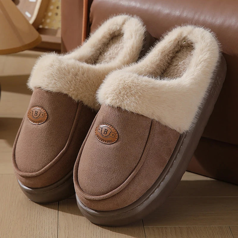 Cozy suede slippers with plush lining and non-slip sole for men's indoor comfort