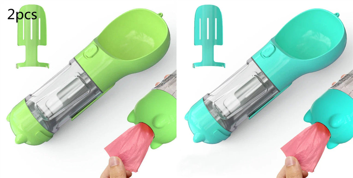 Versatile 3-in-1 Pet Water Bottle with Feeding Bowl and Waste Bag Storage