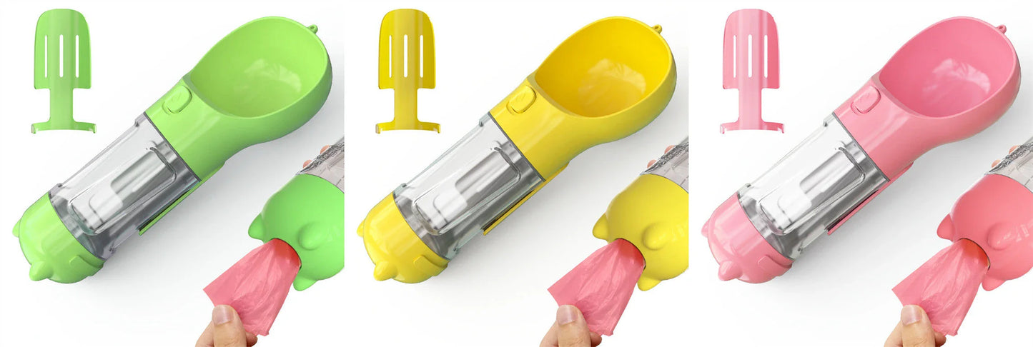 Versatile 3-in-1 Pet Water Bottle with Feeding Bowl and Waste Bag Storage