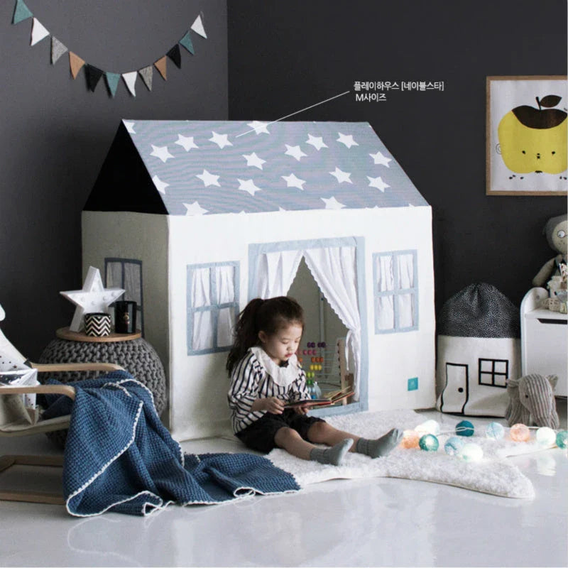 Cotton canvas storage bag with house design for storing kids' toys, clothes, and other items in their room