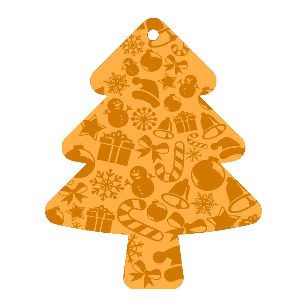 Festive car ornament hanging from rearview mirror with Christmas designs