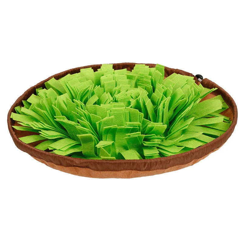 An interactive snuffle mat puzzle toy for dogs, designed to stimulate natural foraging behavior and relieve boredom
