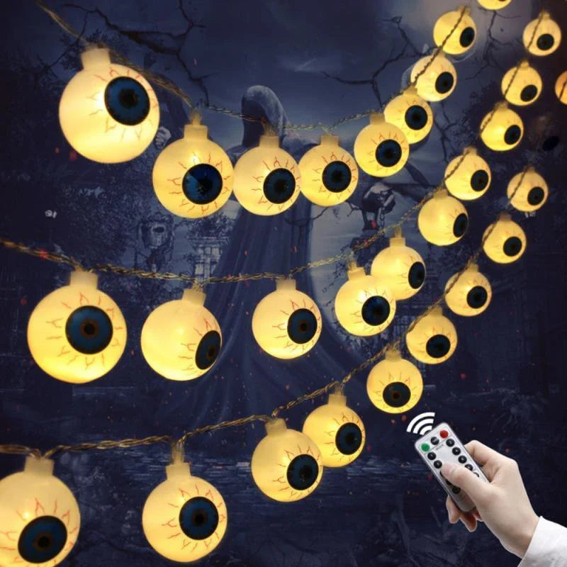 Spooktacular Halloween Eyeball String Lights with Customisable Lighting Modes and Versatile Placement Options
