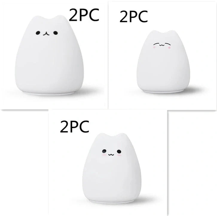 Adorable cat design silicone touch sensor LED night light for children with colour-changing feature