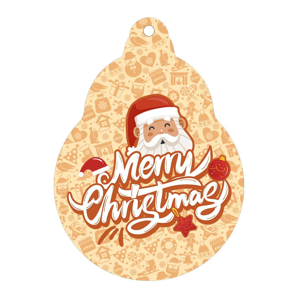 Festive car ornament hanging from rearview mirror with Christmas designs