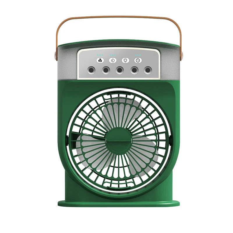 Compact USB-powered evaporative air cooler with 7-color mood lighting, portable design, and powerful fan for personal climate control