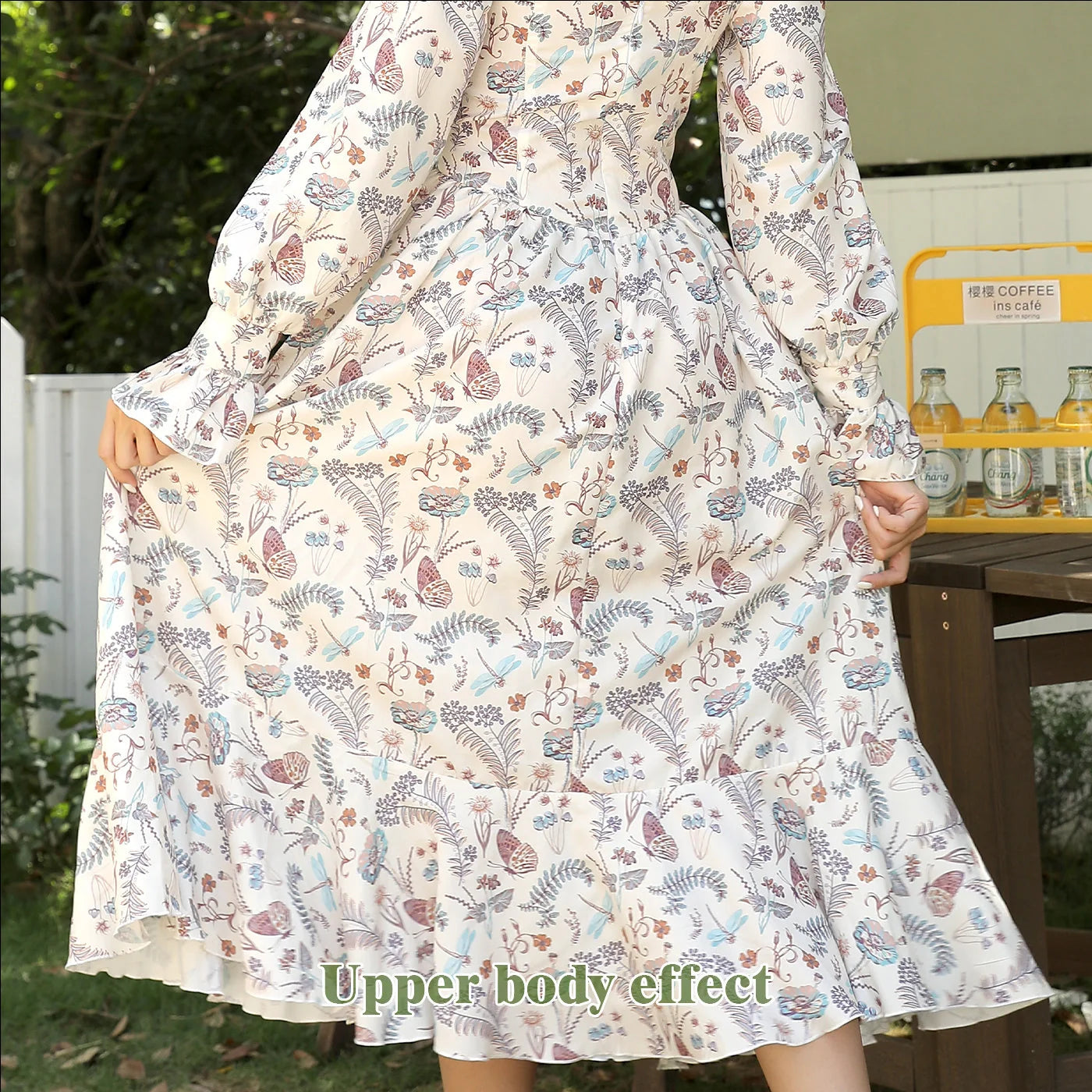Stylish women's floral print dress with square neckline and long sleeves, available in multiple sizes