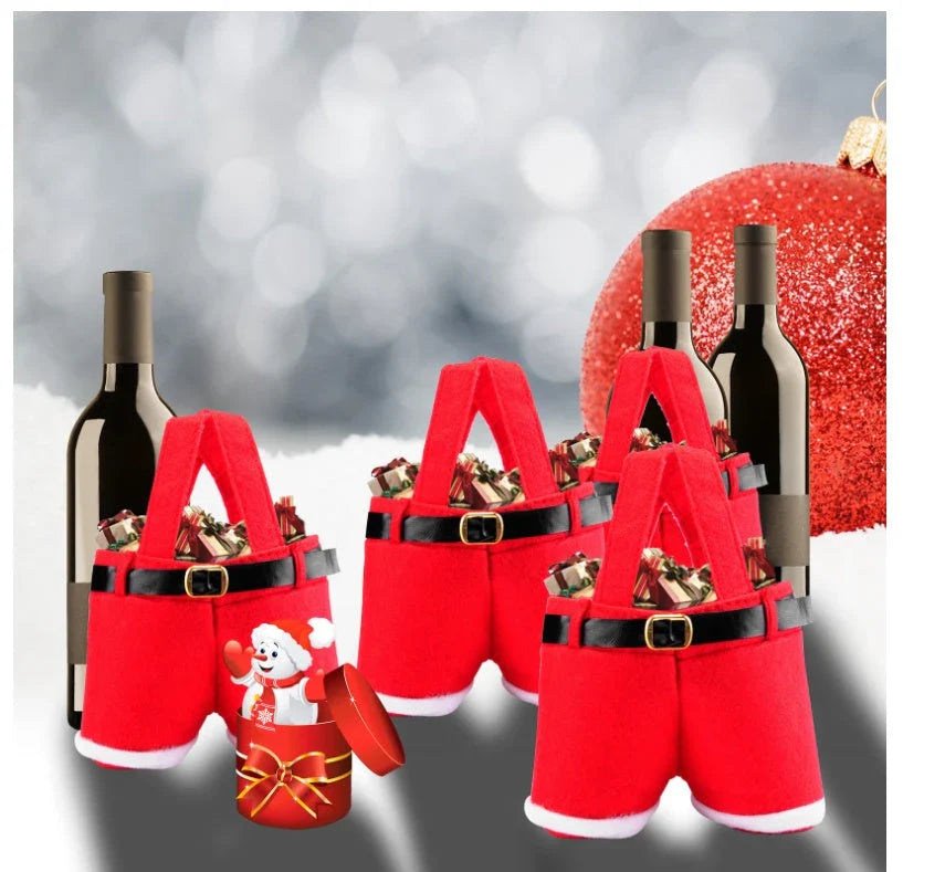 Festive Santa pants-shaped cloth gift bag in red, perfect for holding Christmas candies and small gifts