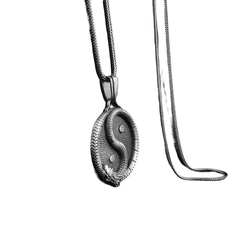 Men's black titanium steel pendant sweater chain with polished finish