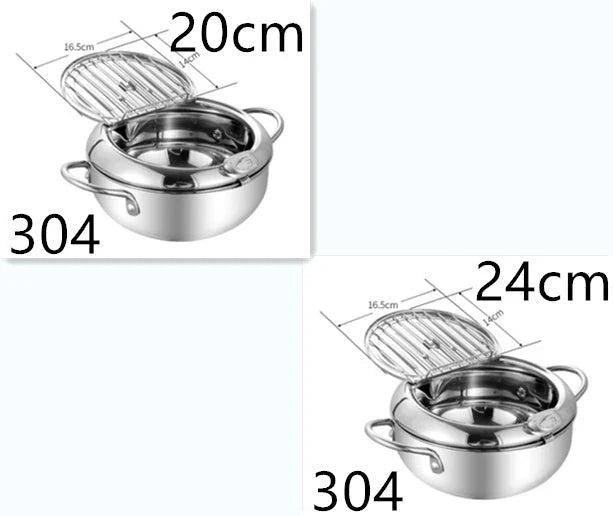 Premium stainless steel folding fryer with thermometer, perfect for frying french fries and other crispy dishes