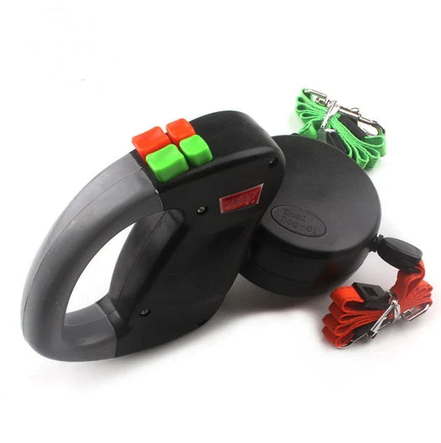 Premium retractable dual dog walking leash made of durable nylon material, offering hands-free control and adjustable length for dogs of all sizes.