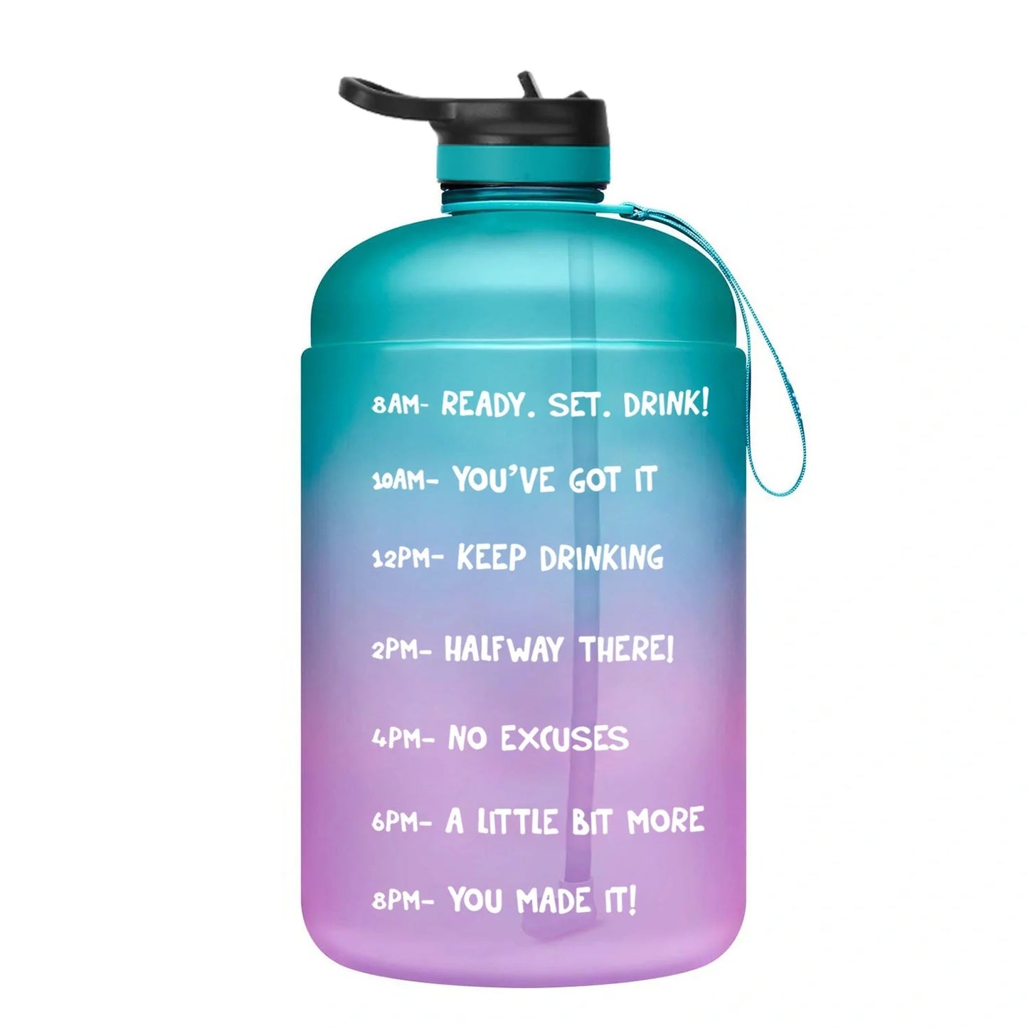 QuiFit Gallon Water Bottle with straw and motivational quote in various colors