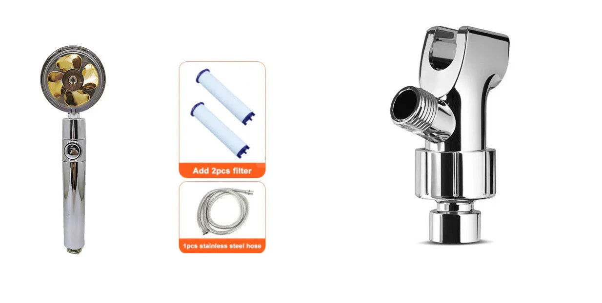 360-degree rotating high-pressure shower head with built-in fan and adjustable water spray