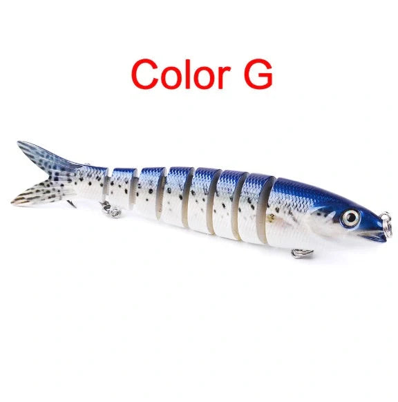 Multi-jointed pike fishing lure with light reflection and sound attraction features