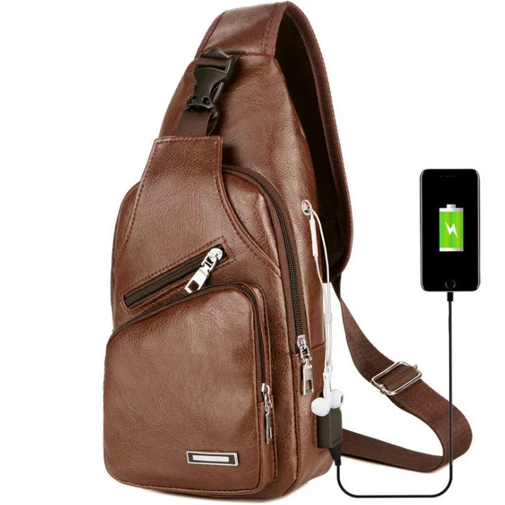 Stylish USB charging messenger bag with wear-resistant fabric, headphone jack, and spacious front pocket for modern, tech-savvy individuals