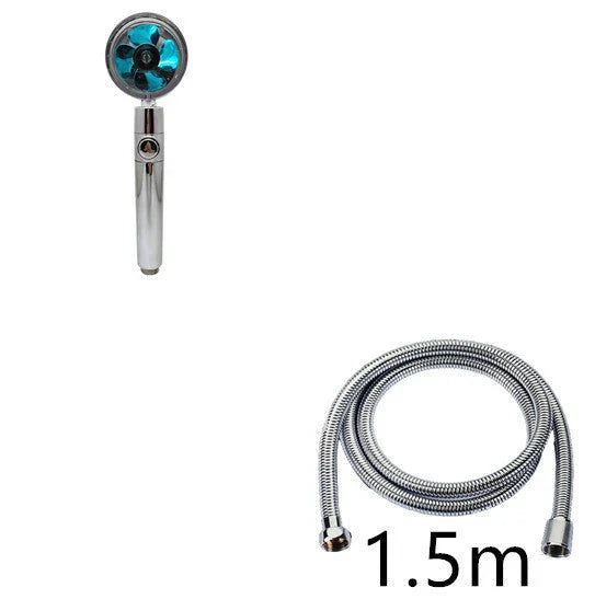 A high-pressure shower head with a stop button, cotton filter, and powerful water pressure for a luxurious bathing experience.