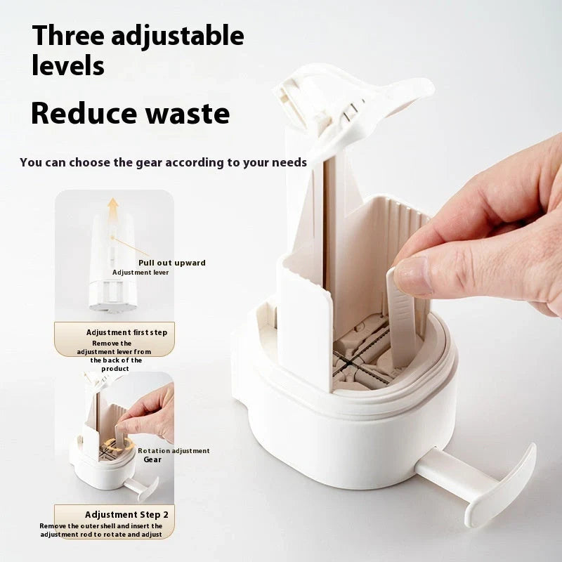 Wall-mounted soap grinder dispenser with adjustable powder output in white