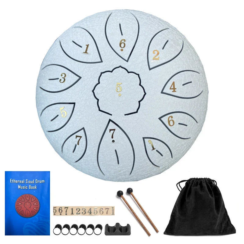 6-inch 11-tone Ethereal Steel Tongue Drum in various colours, a unique and mesmerising musical instrument