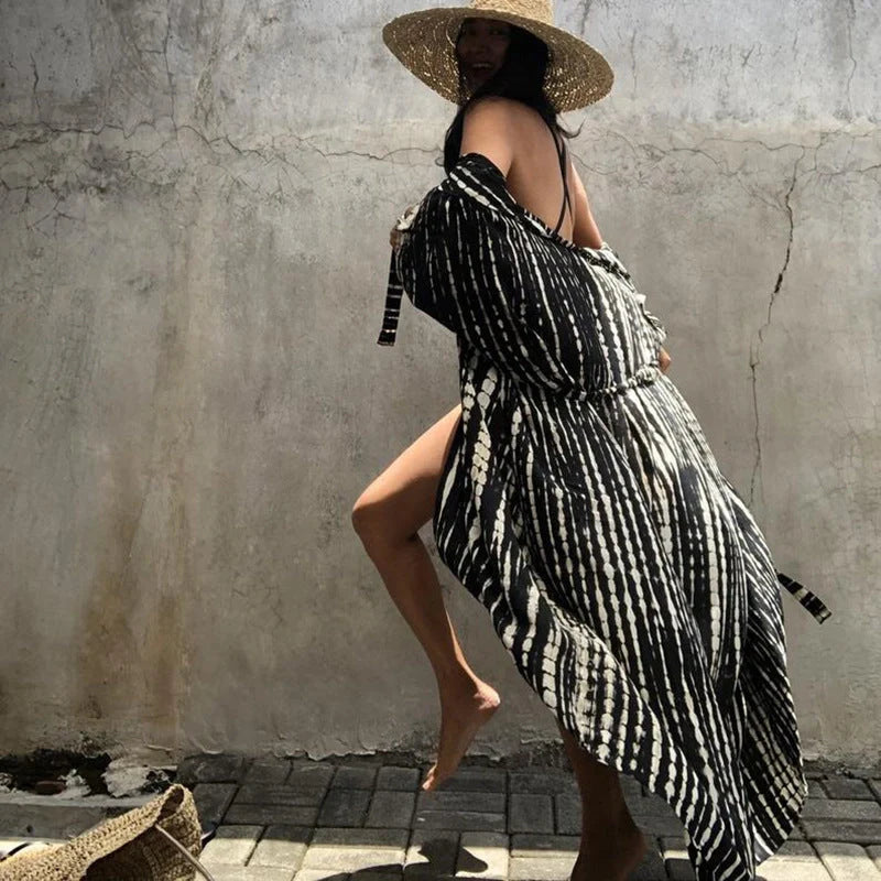 Boho printed kimono cover-up for women, perfect for beach and poolside lounging.