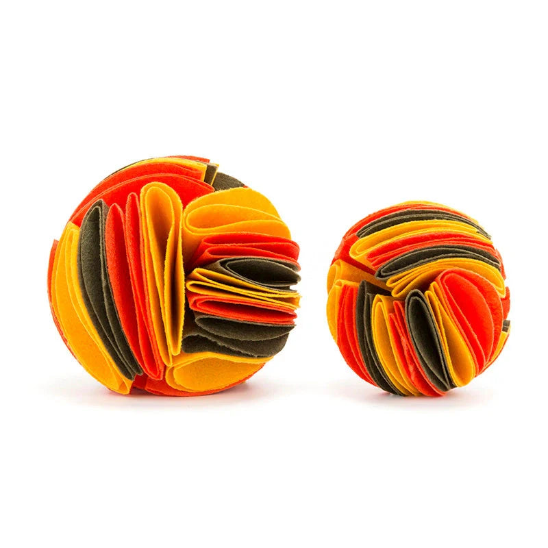Foldable Dog Snuffle Ball in various colours for pet training and feeding