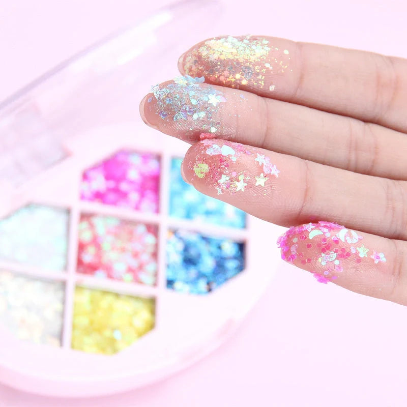 Festival cosmetic glitter eyeshadow in seven vibrant colours for face, body, and eye application
