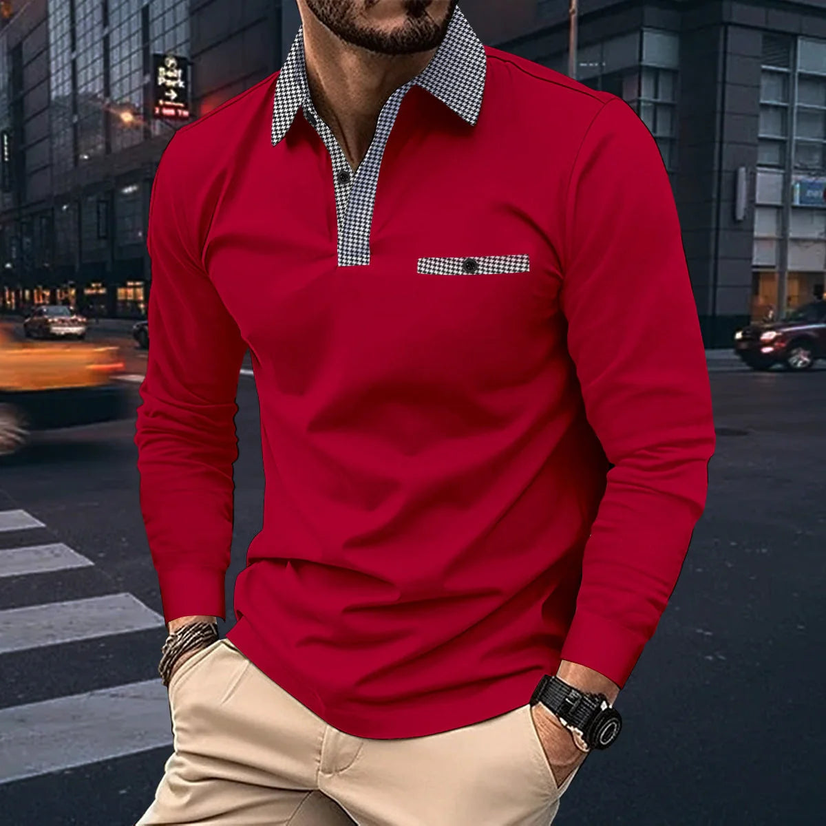 Men's plaid lapel polo shirt in various colours for leisure wear