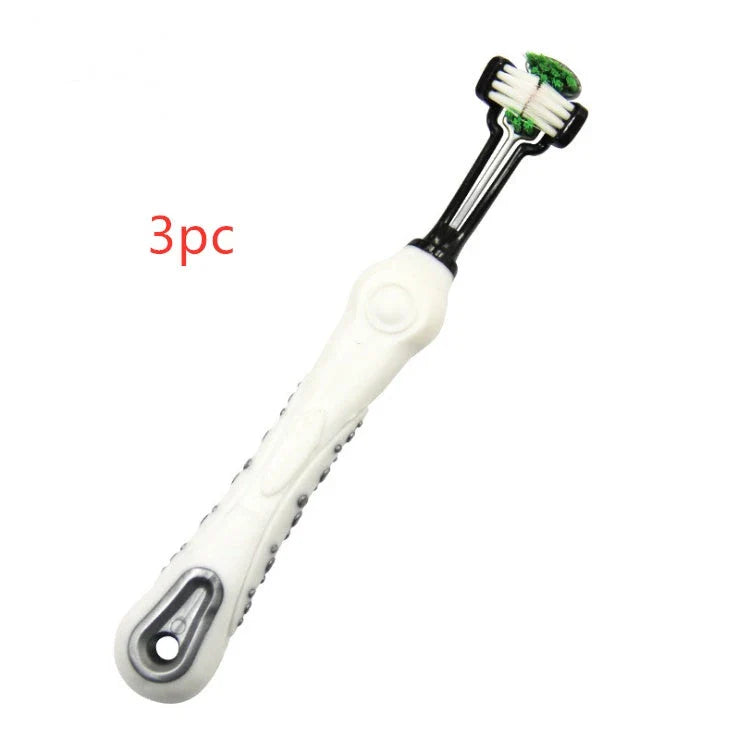 Premium Triple-Headed Pet Toothbrush in various colours, designed to effectively clean pets' teeth and eliminate bad breath and tartar build-up.