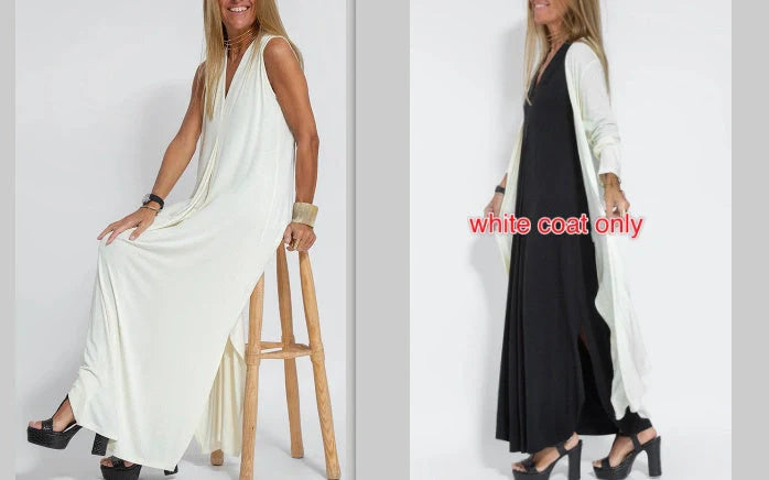 Stylish Women's V-neck Sleeveless Dress with Long Cardigan in various colors
