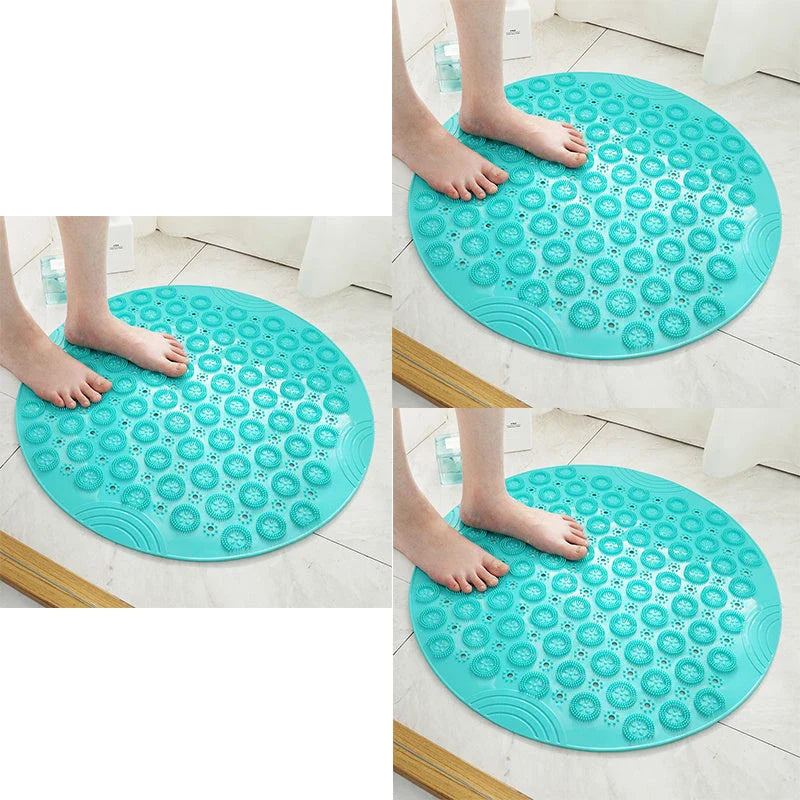 Premium PVC round shower mat with textured surface for massage and non-slip grip