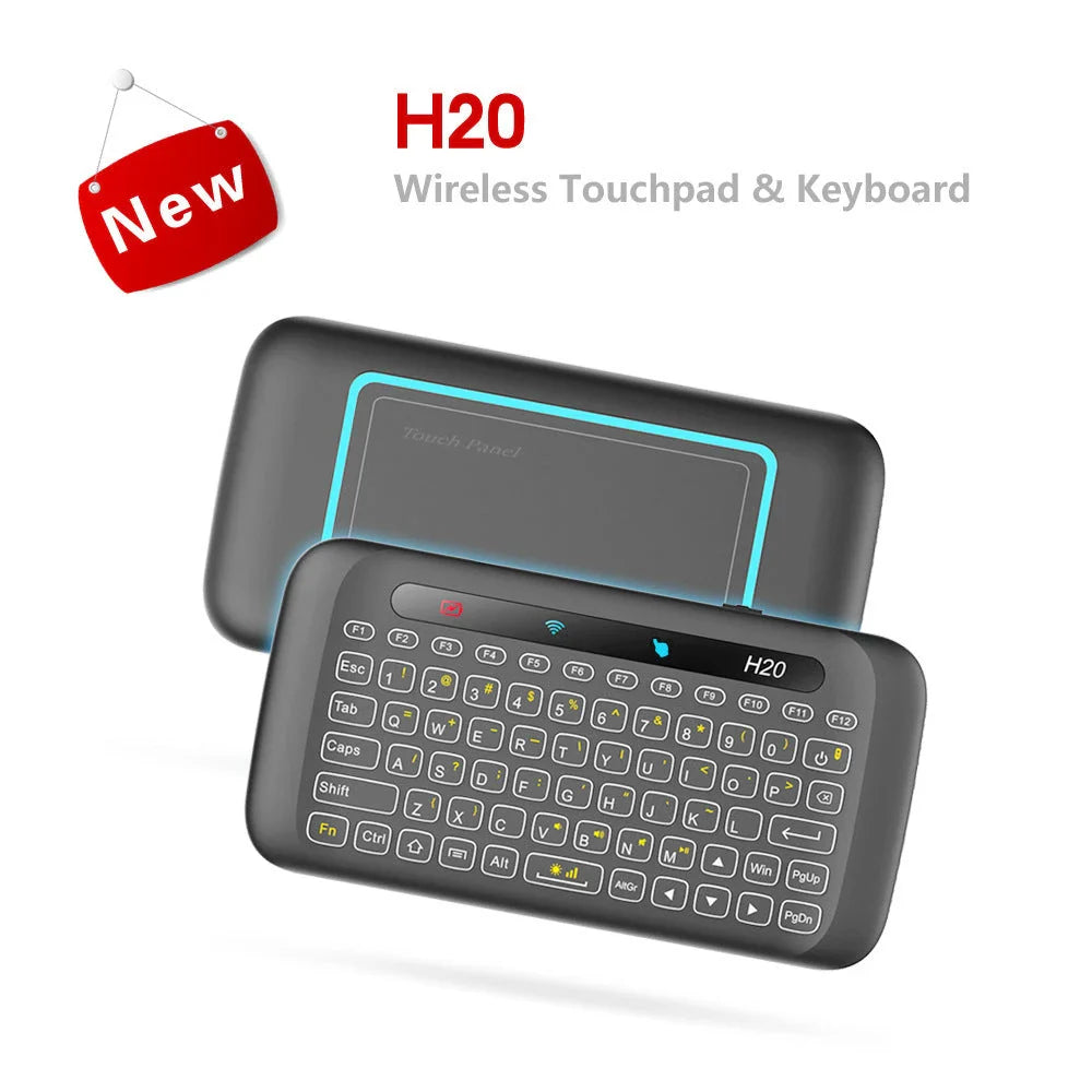 H20 Wireless Keyboard with Air Mouse Control, Backlit Keys, and Touchpad Panel
