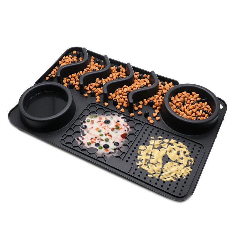 Multifunctional slow feeder silicone licking mat for dogs, available in various colors and sizes to promote healthier eating habits and dental care.