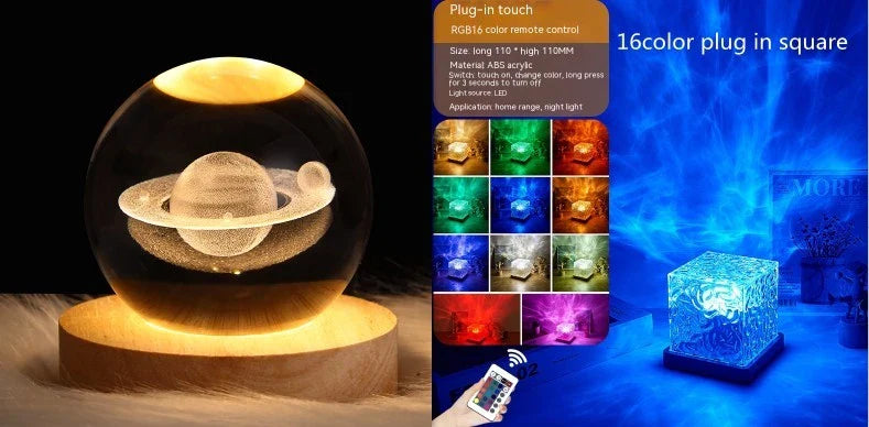 Illuminating Ambiance Lamp with rotating water ripple projection, 16 color options, and remote control for customizable home decor