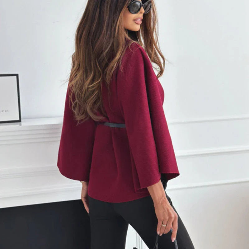Stylish batwing cloak jacket for women in various colors, including black, apricot, gray, and wine red.