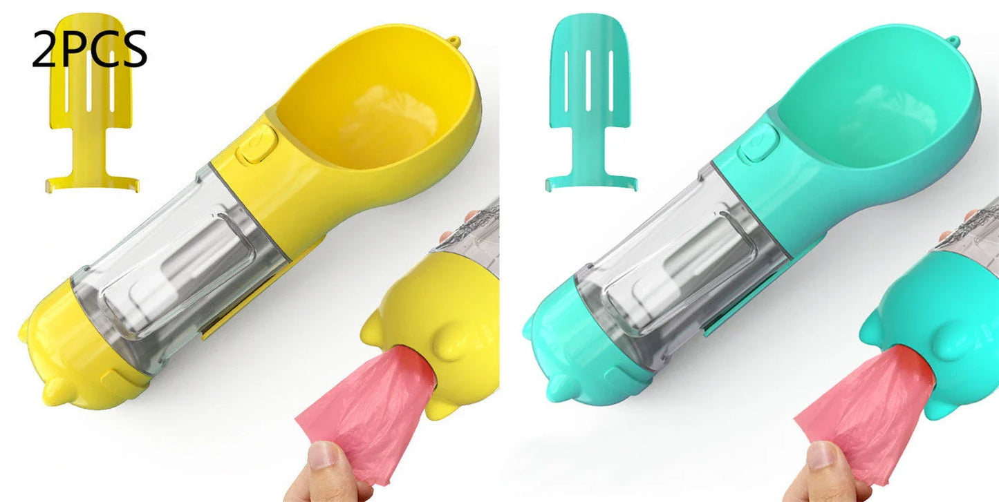 Versatile 3-in-1 Pet Water Bottle with Feeding Bowl and Waste Bag Storage