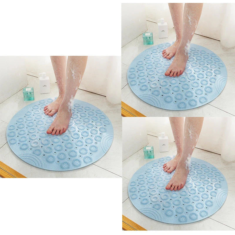 Premium PVC round shower mat with textured surface for massage and non-slip grip