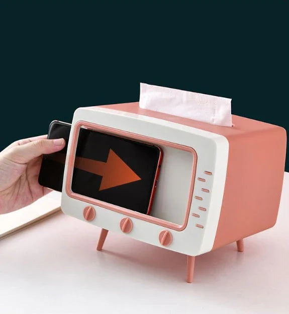 Stylish tissue box organiser with mobile phone holder in various colours for living room decor