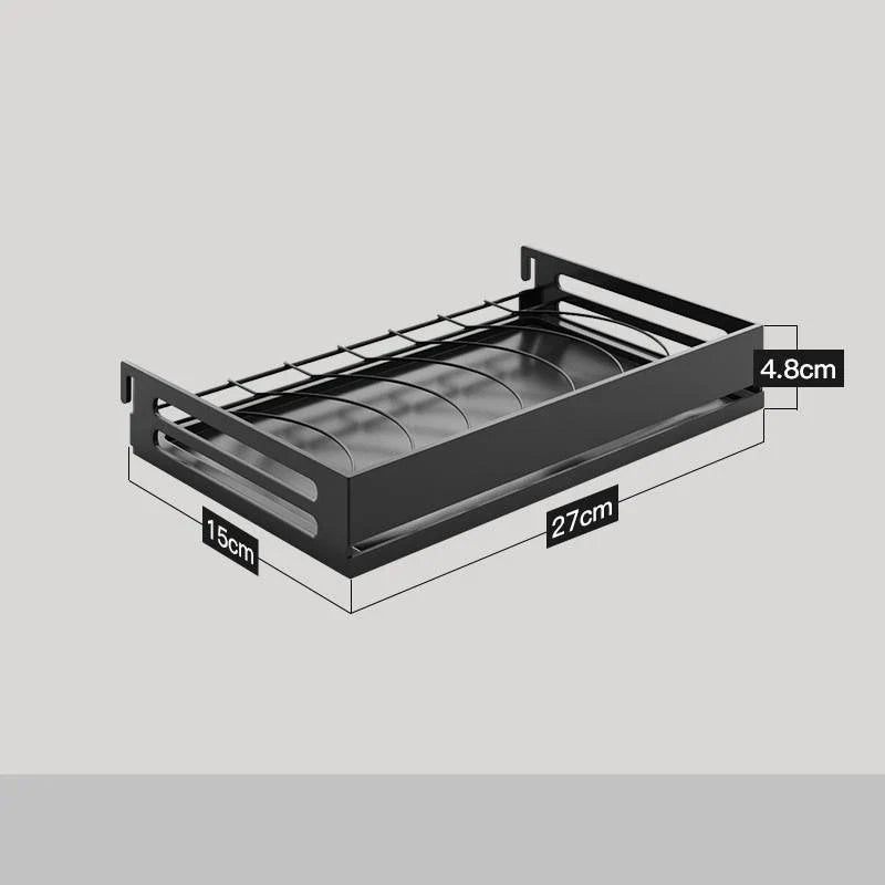 A high-quality stainless steel wall-mounted kitchen storage rack with a perforated design for customisable storage