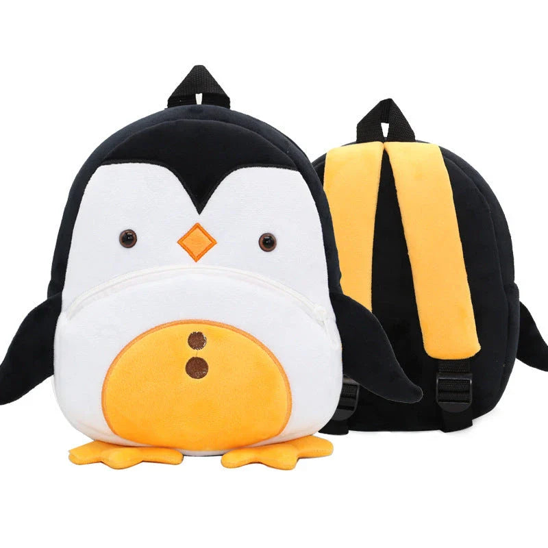 Adorable plush backpacks featuring various animal designs, perfect for primary school children